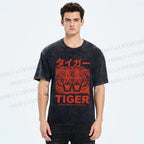 Unisex Patchwork Tiger Printed Washed Tee