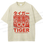 Unisex Patchwork Tiger Printed Washed Tee