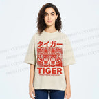Unisex Patchwork Tiger Printed Washed Tee