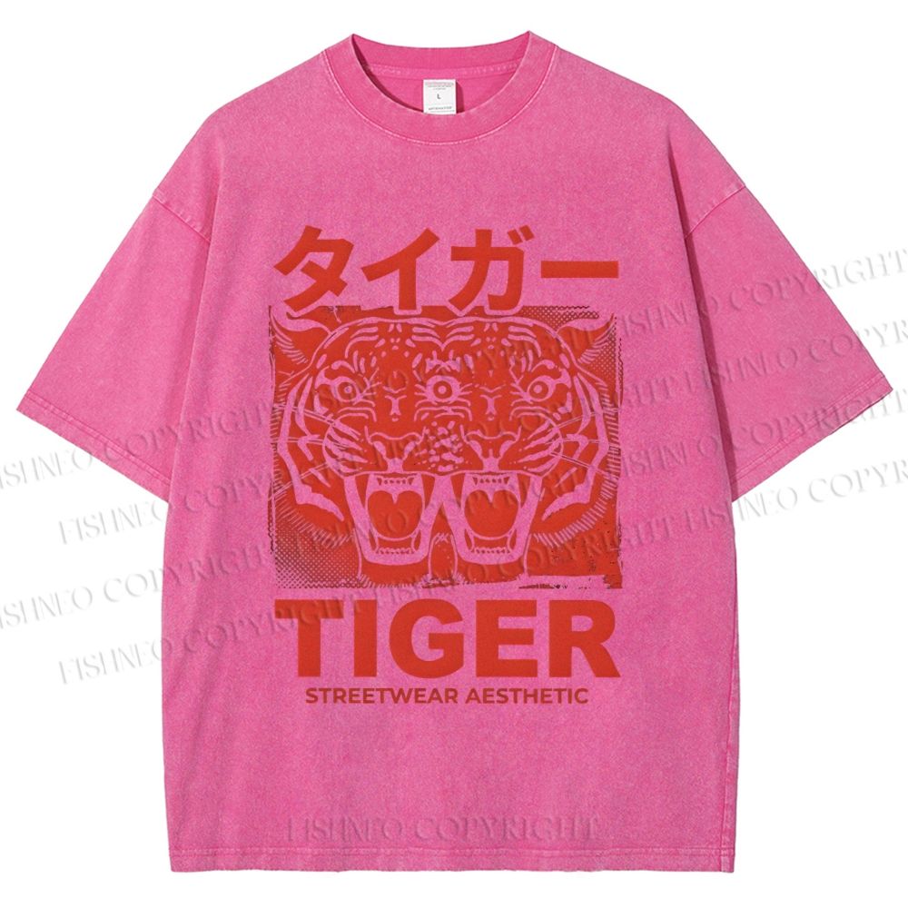 Unisex Patchwork Tiger Printed Washed Tee
