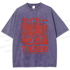 Unisex Patchwork Tiger Printed Washed Tee