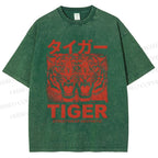 Unisex Patchwork Tiger Printed Washed Tee