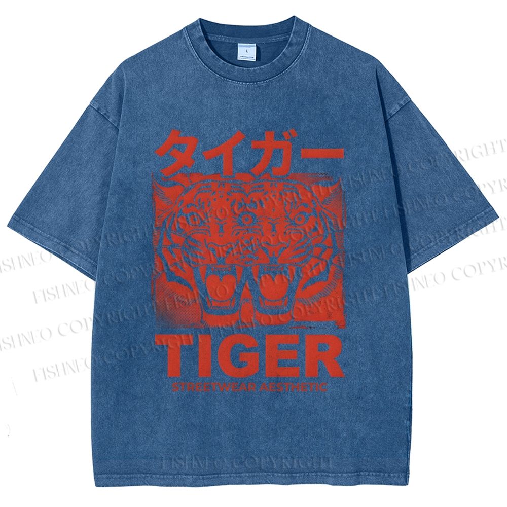 Unisex Patchwork Tiger Printed Washed Tee