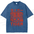 Unisex Patchwork Tiger Printed Washed Tee