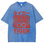 Unisex Patchwork Tiger Printed Washed Tee