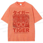 Unisex Patchwork Tiger Printed Washed Tee