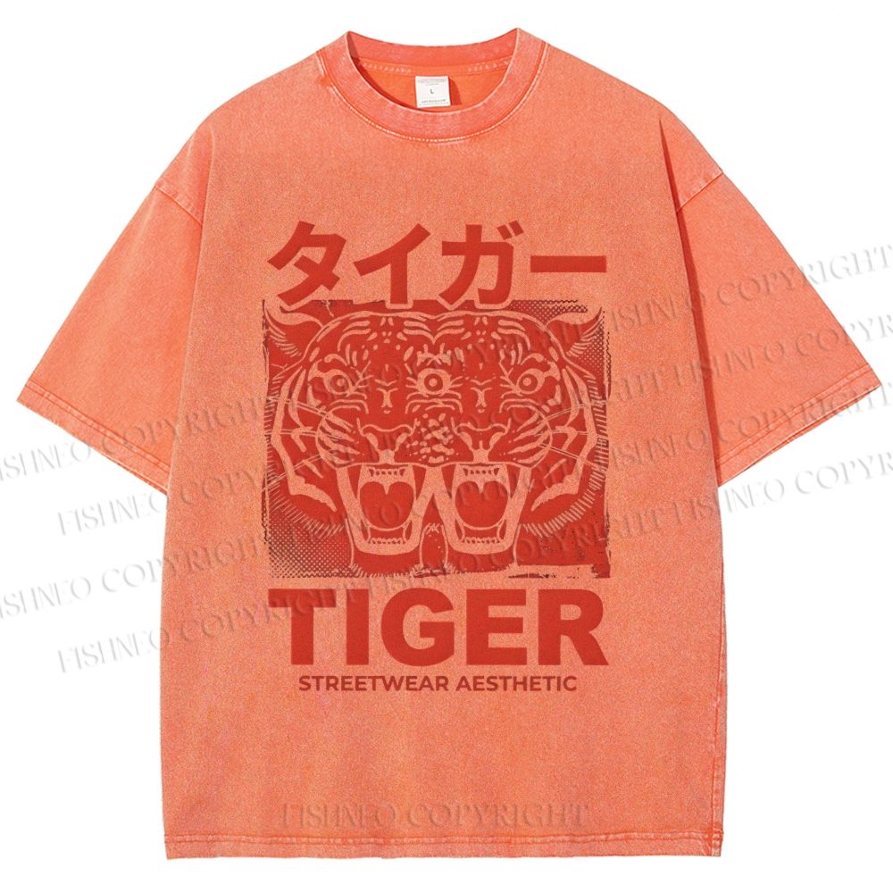 Unisex Patchwork Tiger Printed Washed Tee