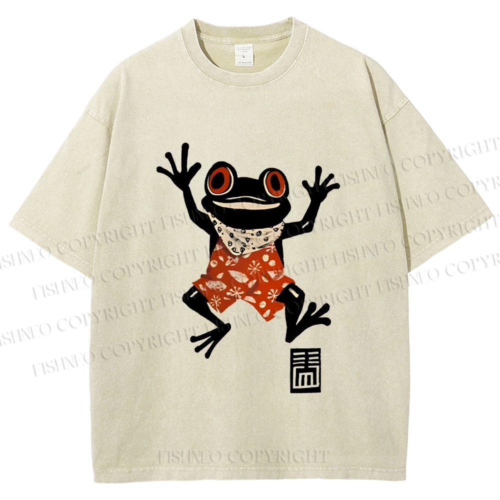 Unisex Party Frog Printed Washed Tee