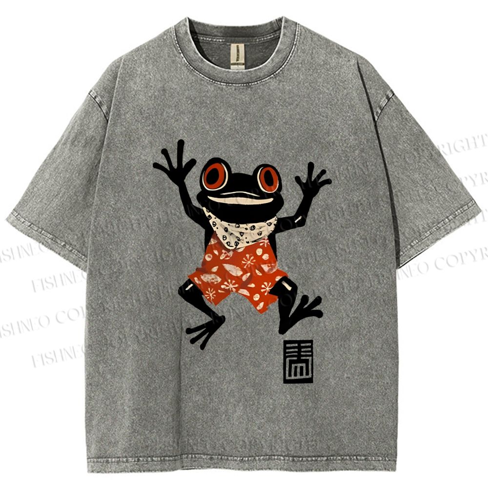 Unisex Party Frog Printed Washed Tee