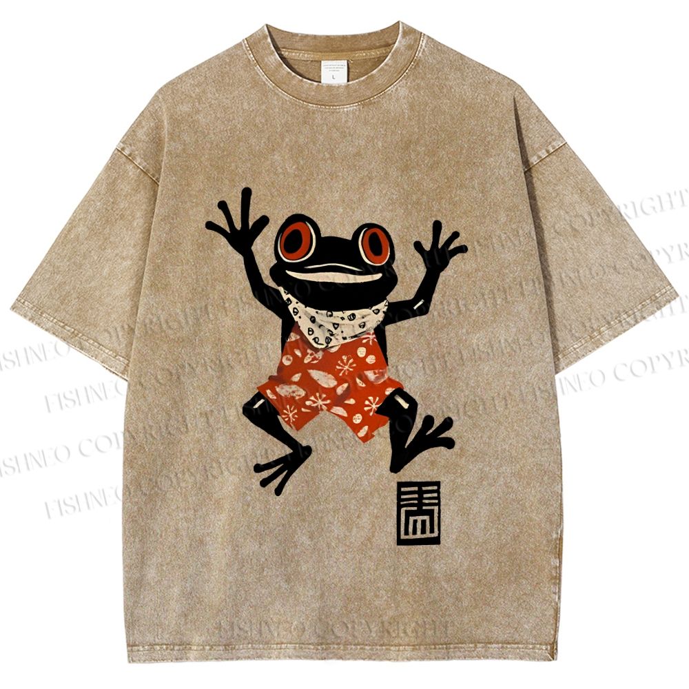 Unisex Party Frog Printed Washed Tee
