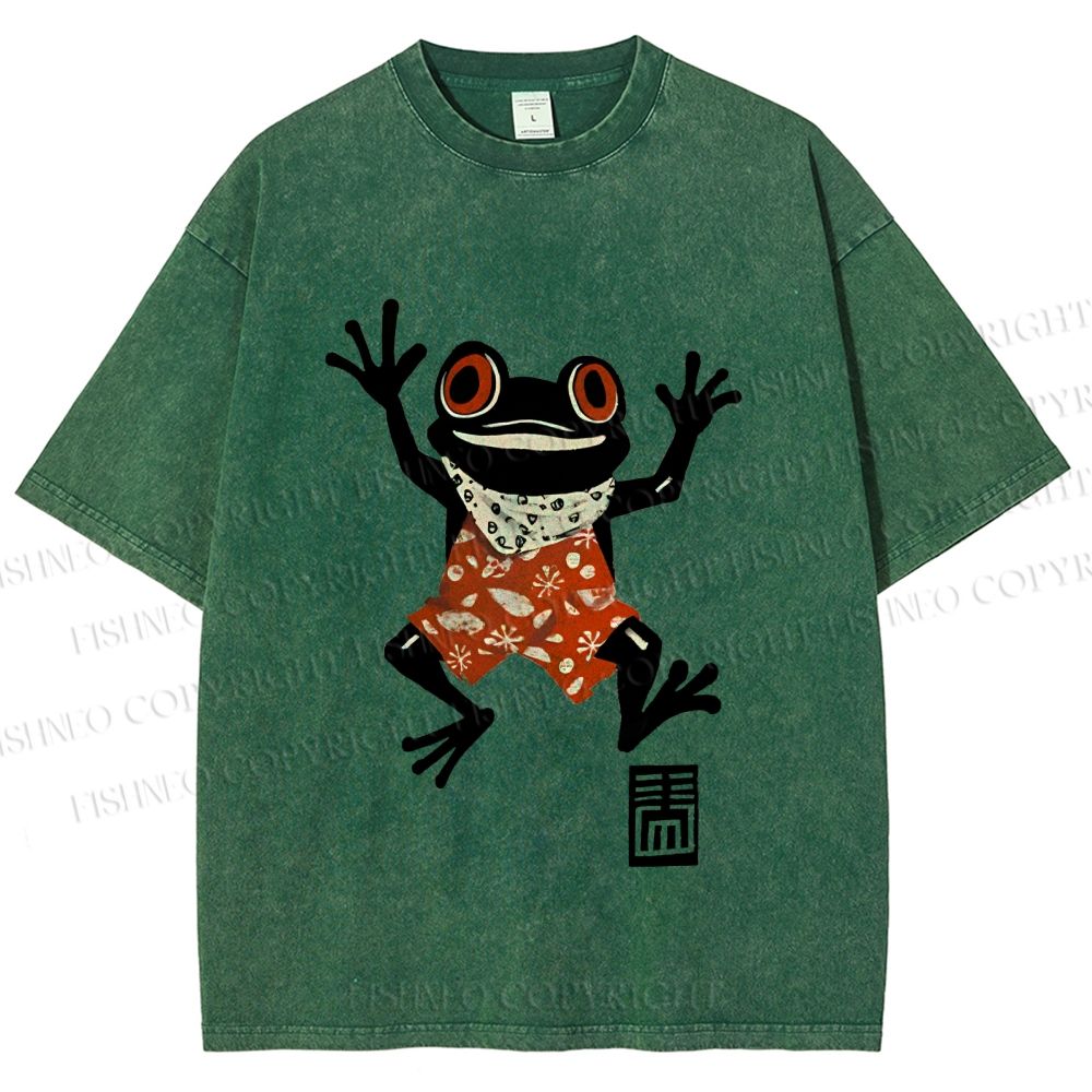 Unisex Party Frog Printed Washed Tee
