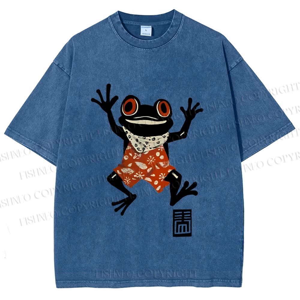 Unisex Party Frog Printed Washed Tee