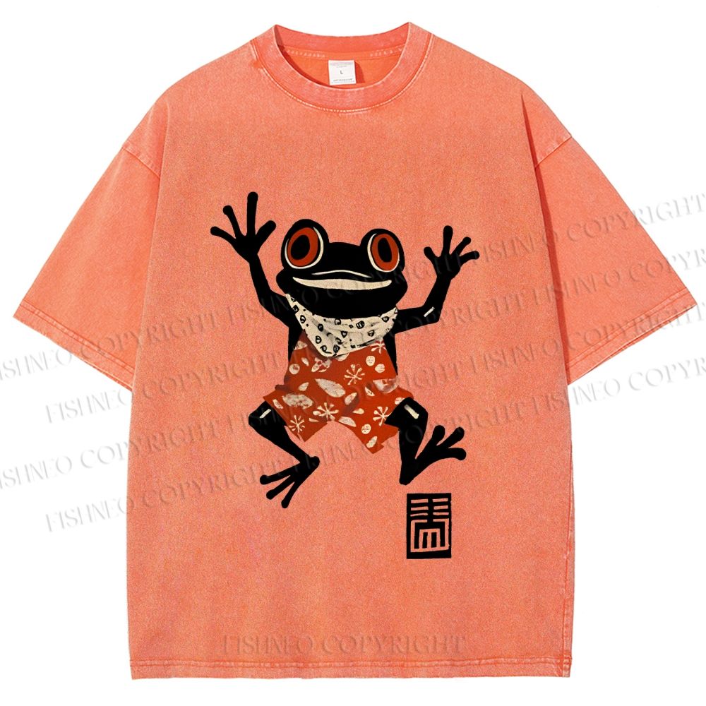 Unisex Party Frog Printed Washed Tee