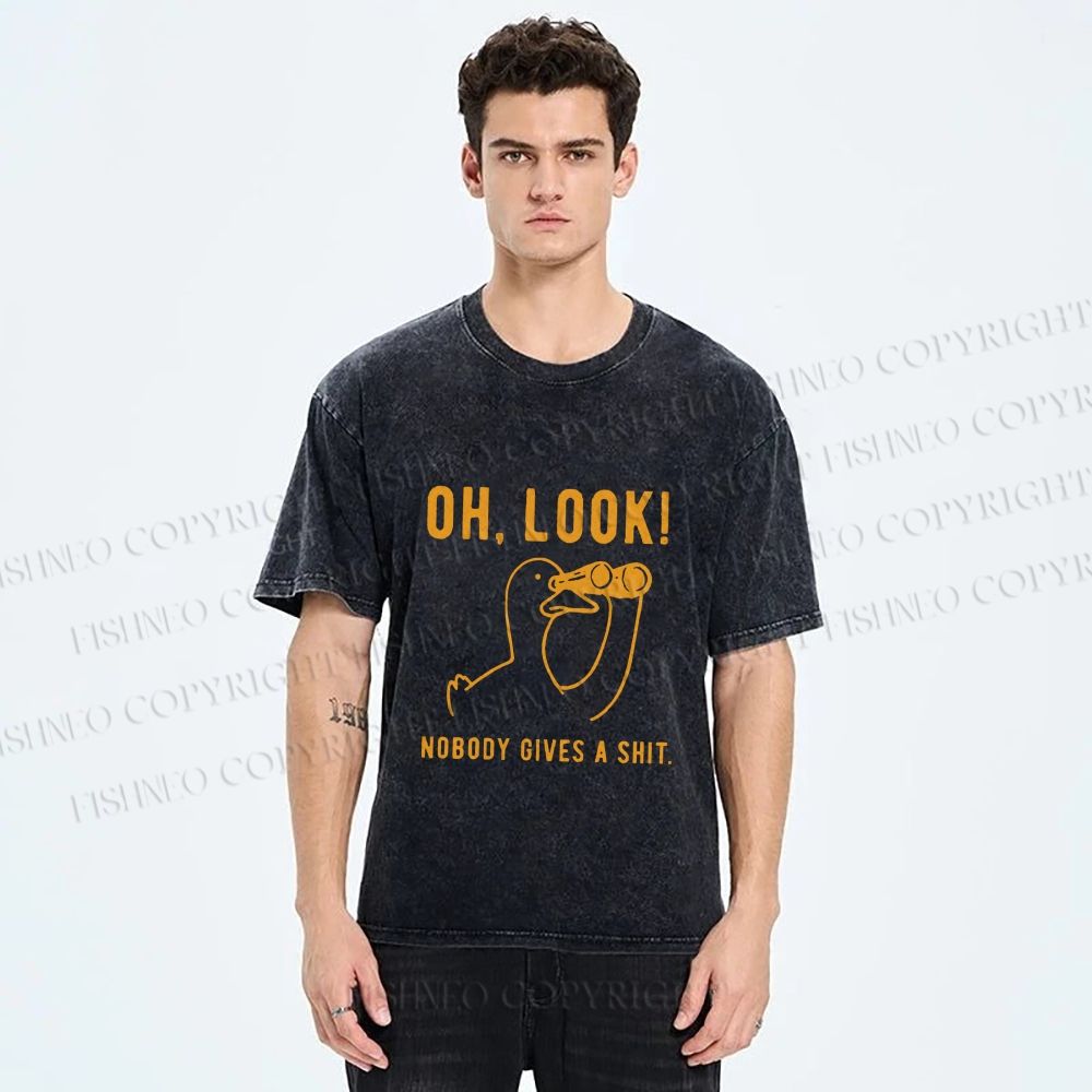 Unisex Oh Look No Body Gives a Shit Goose Printed Washed Tee