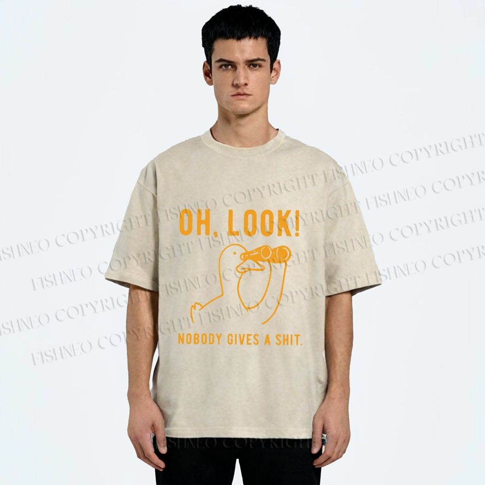 Unisex Oh Look No Body Gives a Shit Goose Printed Washed Tee