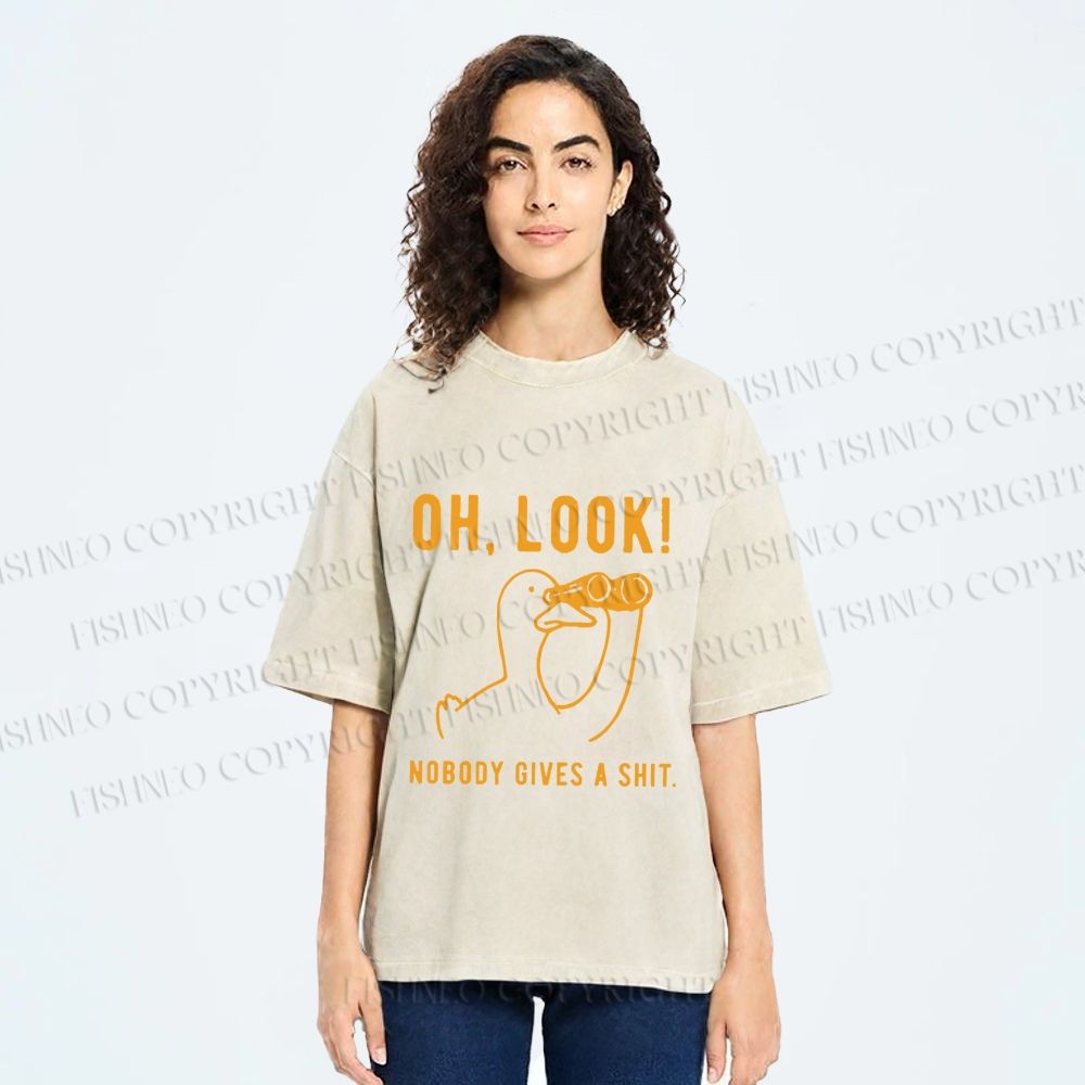 Unisex Oh Look No Body Gives a Shit Goose Printed Washed Tee