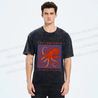 Unisex Japanese Octopus Printed Washed Tee