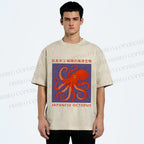 Unisex Japanese Octopus Printed Washed Tee