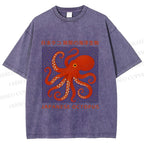 Unisex Japanese Octopus Printed Washed Tee