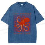 Unisex Japanese Octopus Printed Washed Tee