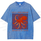 Unisex Japanese Octopus Printed Washed Tee