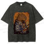 Unisex Edo Capybara Warrior Printed Washed Tee