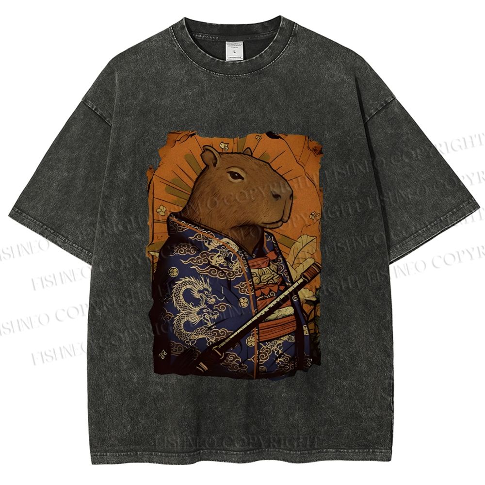 Unisex Edo Capybara Warrior Printed Washed Tee