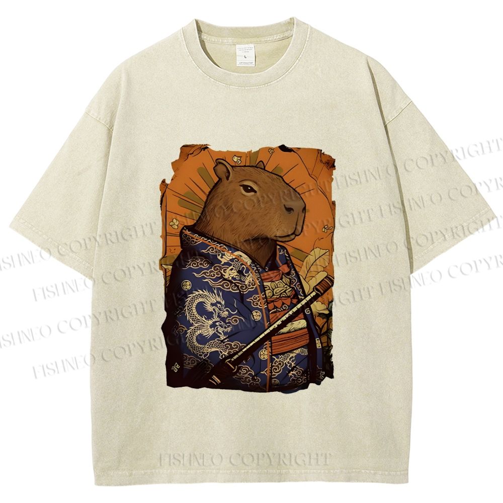 Unisex Edo Capybara Warrior Printed Washed Tee
