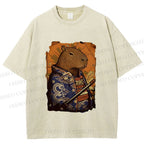 Unisex Edo Capybara Warrior Printed Washed Tee