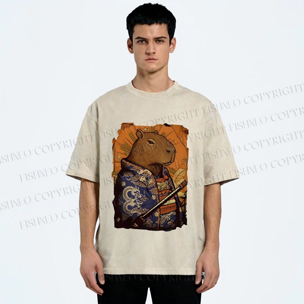 Unisex Edo Capybara Warrior Printed Washed Tee