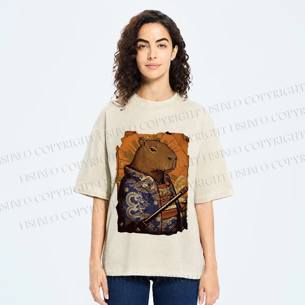 Unisex Edo Capybara Warrior Printed Washed Tee