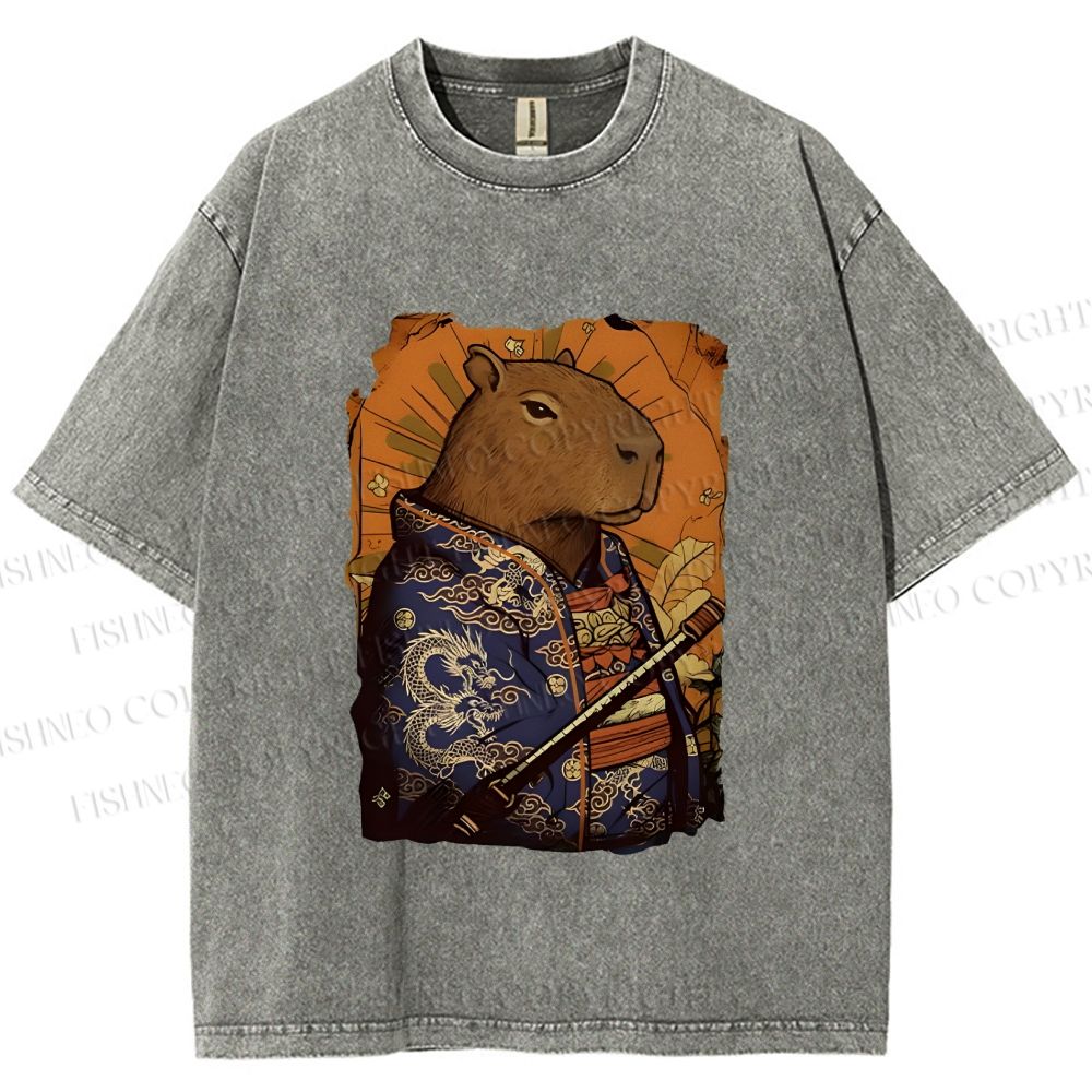 Unisex Edo Capybara Warrior Printed Washed Tee