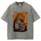 Unisex Edo Capybara Warrior Printed Washed Tee