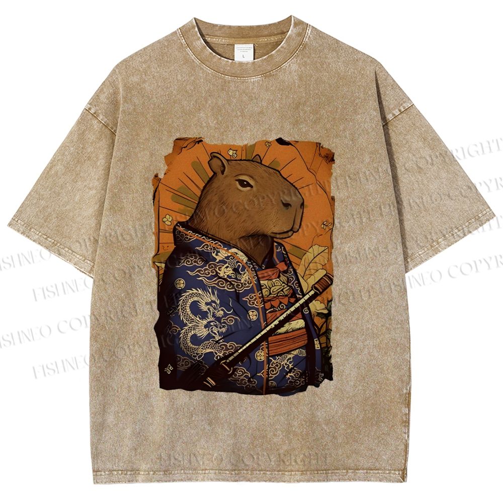 Unisex Edo Capybara Warrior Printed Washed Tee
