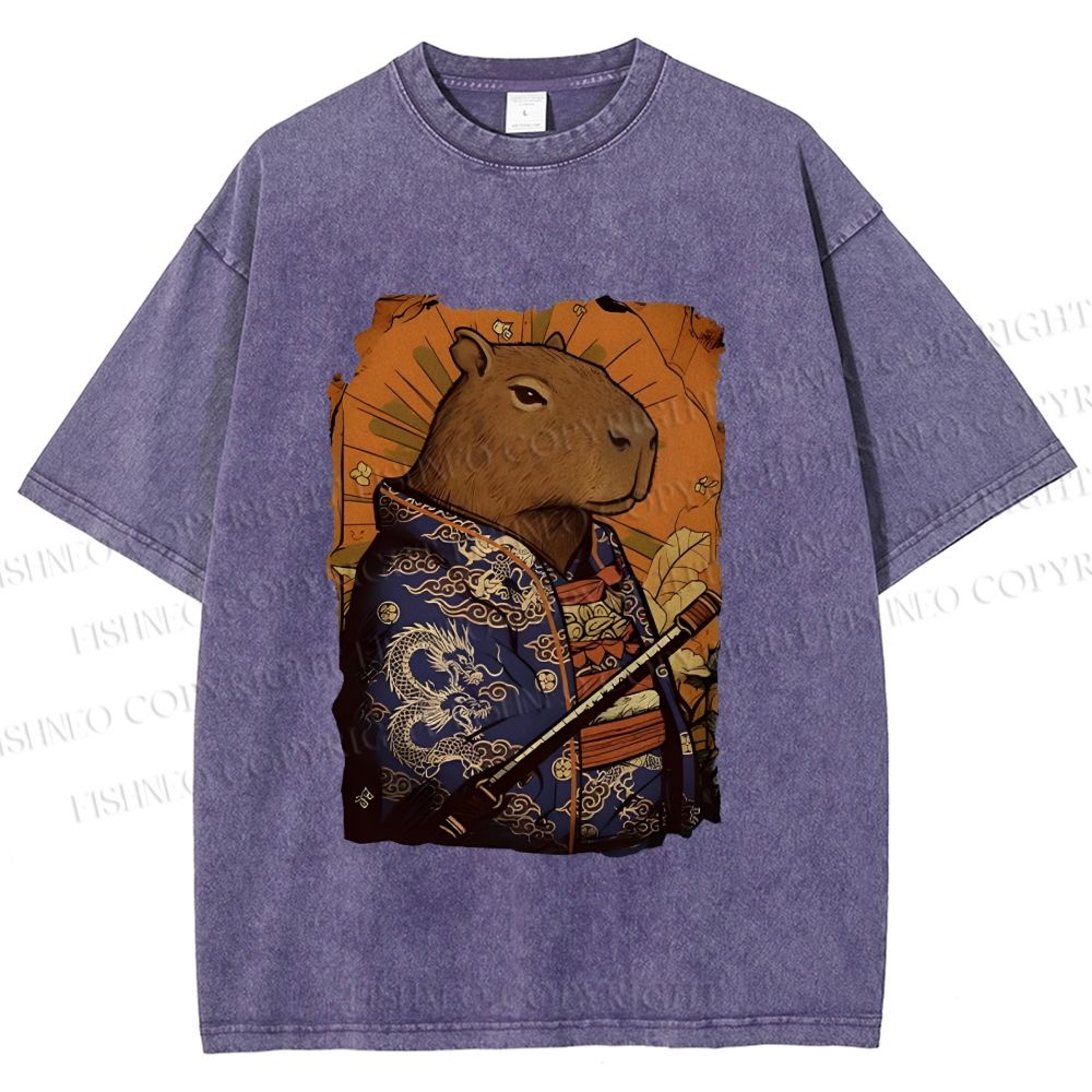 Unisex Edo Capybara Warrior Printed Washed Tee