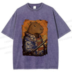 Unisex Edo Capybara Warrior Printed Washed Tee