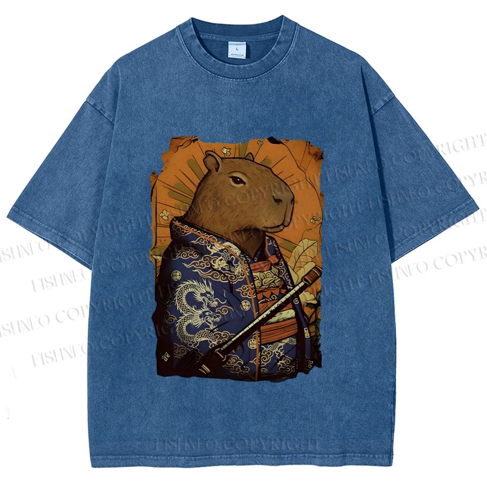 Unisex Edo Capybara Warrior Printed Washed Tee