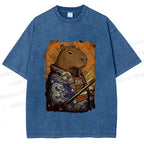 Unisex Edo Capybara Warrior Printed Washed Tee