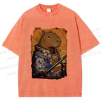 Unisex Edo Capybara Warrior Printed Washed Tee