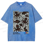 Unisex Yayoi Kusama Polka Dot Fish Octopus Printed Washed Tee