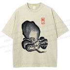 Unisex Japan Vintage Octopus Printed Washed Tee