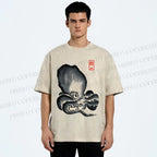 Unisex Japan Vintage Octopus Printed Washed Tee