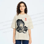 Unisex Japan Vintage Octopus Printed Washed Tee