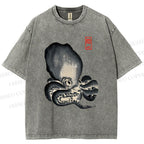 Unisex Japan Vintage Octopus Printed Washed Tee
