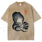 Unisex Japan Vintage Octopus Printed Washed Tee