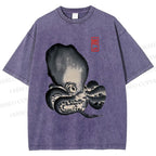 Unisex Japan Vintage Octopus Printed Washed Tee