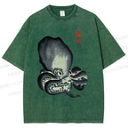 Unisex Japan Vintage Octopus Printed Washed Tee