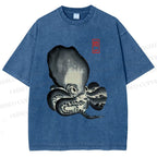 Unisex Japan Vintage Octopus Printed Washed Tee