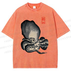 Unisex Japan Vintage Octopus Printed Washed Tee