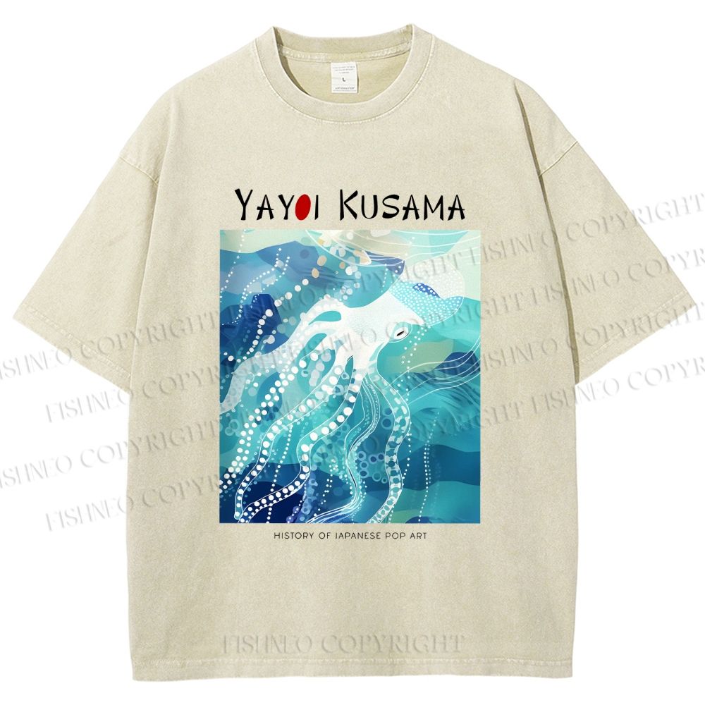 Unisex Yayoi Kusama Octopus Printed Washed Tee